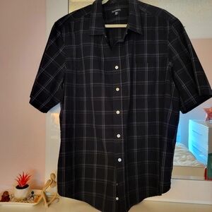George Men's Black And White Checkered Button Down Shirt